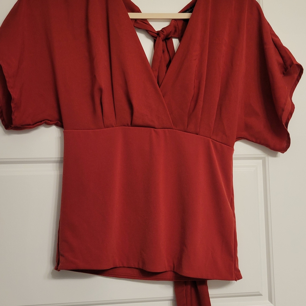 Banana Republic Deep Red Blouse with Tie-Back